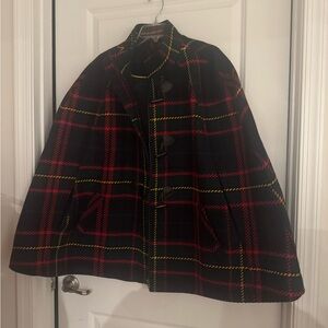 Talbots Plaid Cape - Black, Red, Yellow Size XXL